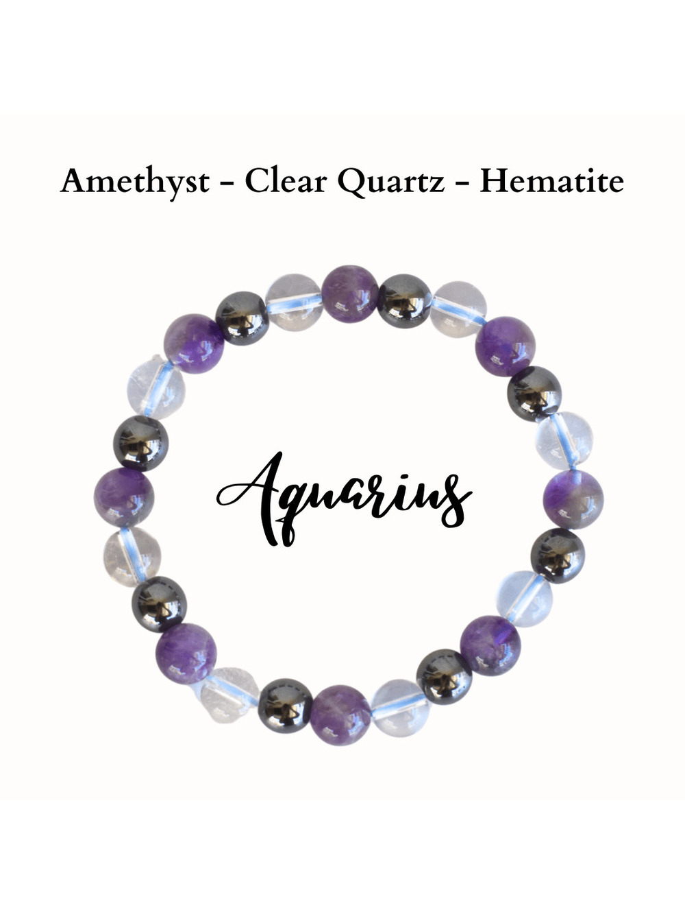 Zodiac Aquarius Gemstone Bracelet - Amethyst-Quartz-Hematite